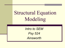 Structural Equation Modeling Intro to SEM Psy 524 Ainsworth AKA  SEM – Structural Equation Modeling  CSA – Covariance Structure Analysis  Causal Models   Simultaneous Equations 