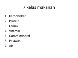 7 kelas makanan 1. 2. 3. 4. 5. 6. 7.  Karbohidrat Protein Lemak Vitamin Garam mineral Pelawas Air Science Form 2 Bab 2 Nutrisi  2.2 SISTEM PENCERNAAN MANUSIA.