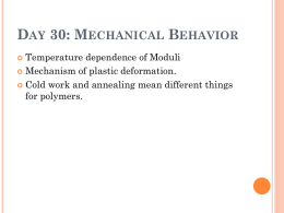 DAY 30: MECHANICAL BEHAVIOR Temperature dependence of Moduli  Mechanism of plastic deformation.  Cold work and annealing mean different things for polymers. 