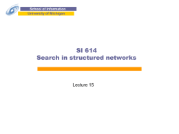 School of Information University of Michigan  SI 614 Search in structured networks  Lecture 15