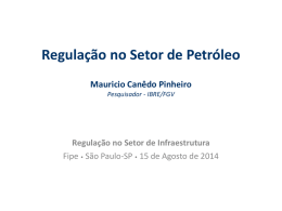 Regulação no Setor de Petróleo Mauricio Canêdo Pinheiro Pesquisador - IBRE/FGV  Regulação no Setor de Infraestrutura Fipe • São Paulo-SP • 15 de Agosto.