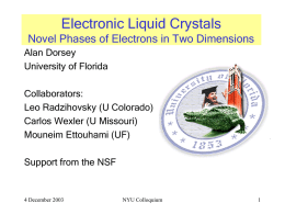 Electronic Liquid Crystals Novel Phases of Electrons in Two Dimensions Alan Dorsey University of Florida Collaborators: Leo Radzihovsky (U Colorado) Carlos Wexler (U Missouri) Mouneim Ettouhami (UF)  Support.