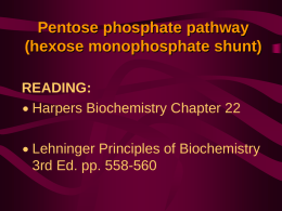 Pentose phosphate pathway (hexose monophosphate shunt) READING:  Harpers Biochemistry Chapter 22   Lehninger Principles of Biochemistry 3rd Ed.