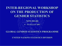 INTER-REGIONAL WORKSHOP ON THE PRODUCTION OF GENDER STATISTICS NEW DELHI 6 – 10 AUGUST 2007  GLOBAL GENDER STATISTICS PROGRAMME UNITED NATIONS STATISTICS DIVISION.