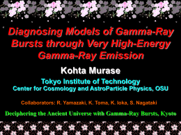 Diagnosing Models of Gamma-Ray Bursts through Very High-Energy Gamma-Ray Emission Kohta Murase Tokyo Institute of Technology Center for Cosmology and AstroParticle Physics, OSU Collaborators: R.
