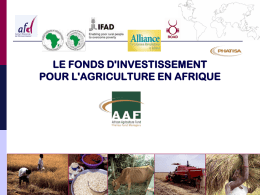 LE FONDS D'INVESTISSEMENT POUR L'AGRICULTURE EN AFRIQUE FONDS D'INVESTISSEMENT POUR L'AGRICULTURE EN AFRIQUE • Opportunités offertes par un fonds d'investissement • Stratégies et objectifs.