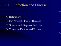 III.  Infection and Disease  A. Definitions B. The Normal Flora of Humans C. Generalized Stages of Infection D.