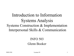 Introduction to Information Systems Analysis Systems Construction & Implementation Interpersonal Skills & Communication INFO 503 Glenn Booker INFO 503  Lecture #9