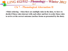 Slide 1  Ch 7  Ch 7 – Phonological Alternation II Rule ordering – when there are multiple rules in the data, we have.