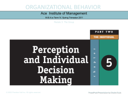 ORGANIZATIONAL BEHAVIOR Ace Institute of Management M-B-A-e Term IV, Spring Trimester 2011 Module 3: The Group  &copy; 2003 Prentice Hall Inc.