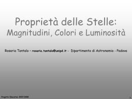 Proprietà delle Stelle:  Magnitudini, Colori e Luminosità Rosaria Tantalo – rosaria.tantalo@unipd.it - Dipartimento di Astronomia - Padova  Progetto Educativo 2007/2008