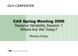 CAS Spring Meeting 2006 Reserve Variability Session 1 Where Are We Today? Rodney Kreps.