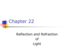 Chapter 22 Reflection and Refraction of Light A Brief History of Light   1000 AD     Newton     It was proposed that light consisted of tiny particles  Used this particle model.