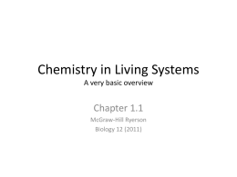 Chemistry in Living Systems A very basic overview  Chapter 1.1 McGraw-Hill Ryerson Biology 12 (2011)