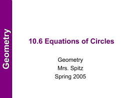 Geometry  10.6 Equations of Circles Geometry Mrs. Spitz Spring 2005 Geometry  Objectives/Assignment • Write the equation of a circle. • Use the equation of a circle and.