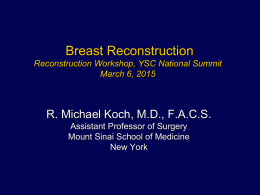 Breast Reconstruction Reconstruction Workshop, YSC National Summit March 6, 2015  R. Michael Koch, M.D., F.A.C.S. Assistant Professor of Surgery Mount Sinai School of Medicine New York.