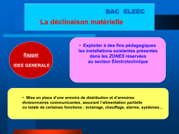 BAC ELEEC  La déclinaison matérielle  Rappel IDEE GENERALE  • Exploiter à des fins pédagogiques les installations existantes présentes dans les ZONES réservées au secteur Électrotechnique  • Mise en.