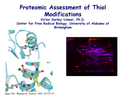 Proteomic Assessment of Thiol Modifications  Victor Darley-Usmar, Ph.D. Center for Free Radical Biology, University of Alabama at Birmingham.