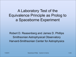 A Laboratory Test of the Equivalence Principle as Prolog to a Spaceborne Experiment  Robert D.