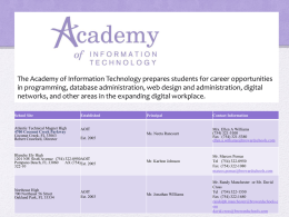 The Academy of Information Technology prepares students for career opportunities in programming, database administration, web design and administration, digital networks, and other.