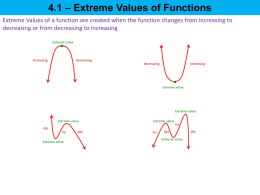 4.1 – Extreme Values of Functions Extreme Values of a function are created when the function changes from increasing to decreasing or.