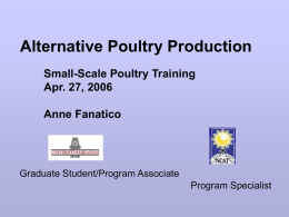 Alternative Poultry Production Small-Scale Poultry Training Apr. 27, 2006  Anne Fanatico  Graduate Student/Program Associate Program Specialist.