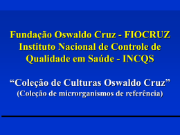 Fundação Oswaldo Cruz - FIOCRUZ Instituto Nacional de Controle de Qualidade em Saúde - INCQS “Coleção de Culturas Oswaldo Cruz” (Coleção de microrganismos de.