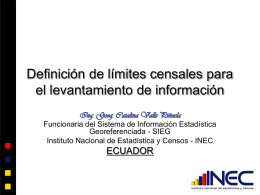 Definición de límites censales para el levantamiento de información Ing. Geog. Catalina Valle Piñuela Funcionaria del Sistema de Información Estadística Georeferenciada - SIEG Instituto Nacional.