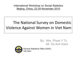 International Workshop on Social Statistics Beijing, China, 22-24 November 2010  The National Survey on Domestic Violence Against Women in Viet Nam By: Mrs.