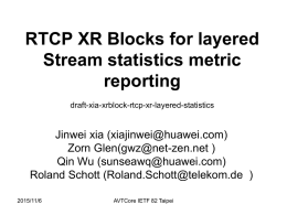 RTCP XR Blocks for layered Stream statistics metric reporting draft-xia-xrblock-rtcp-xr-layered-statistics  Jinwei xia (xiajinwei@huawei.com) Zorn Glen(gwz@net-zen.net ) Qin Wu (sunseawq@huawei.com) Roland Schott (Roland.Schott@telekom.de ) 2015/11/6  AVTCore IETF 82 Taipei.