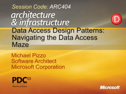 Session Code: ARC404  Data Access Design Patterns: Navigating the Data Access Maze Michael Pizzo Software Architect Microsoft Corporation.