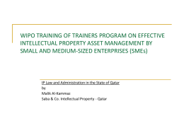 WIPO TRAINING OF TRAINERS PROGRAM ON EFFECTIVE INTELLECTUAL PROPERTY ASSET MANAGEMENT BY SMALL AND MEDIUM-SIZED ENTERPRISES (SMEs)  IP Law and Administration in the.