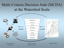 Multi-Criteria Decision Aide (MCDA) at the Watershed Scale Biophysical Land Use Society Community Economy  Firms Households Individuals  Economic Structure and Change  Land-Use Change and Social Context  Watershed Health.