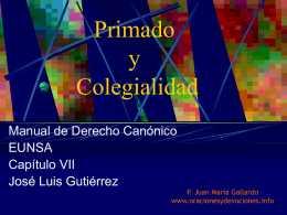 Primado y Colegialidad Manual de Derecho Canónico EUNSA Capítulo VII José Luis Gutiérrez  P. Juan María Gallardo www.oracionesydevociones.info.