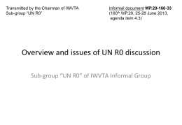 Transmitted by the Chairman of IWVTA Sub-group “UN R0”  Informal document WP.29-160-33 (160th WP.29, 25-28 June 2013, agenda item 4.3)  Overview and issues of UN.