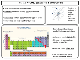 C1 1.1 ATOMS, ELEMENTS & COMPOUNDS  • All substances are made of atoms • Elements are made of only one type of.