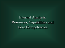 Internal Analysis: Resources, Capabilities and Core Competencies Key Questions • What is a resource? • What is a capability? • What’s the difference: – Potential vs.