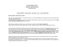 KAJIAN MINGGU PAGI  MASJID DARUSSALAM PERUMNAS UNIB  GEMPA BUMI DAN AL QURAN Bismil laahir rahmaanir rahiim Wal &lsquo;ashr In-nal insaana lafii khusr Il-lal ladziina aamanuu.