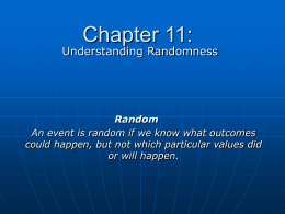 Chapter 11:  Understanding Randomness  Random An event is random if we know what outcomes could happen, but not which particular values did or will happen.
