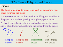 9.2 – Curves, Polygons, and Circles Curves The basic undefined term curve is used for describing nonlinear figures a the plane. A simple.