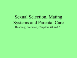 Sexual Selection, Mating Systems and Parental Care Reading; Freeman, Chapters 48 and 51