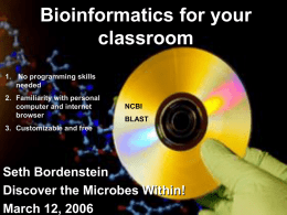 Bioinformatics for your classroom 1. No programming skills needed 2. Familiarity with personal computer and internet browser  NCBI BLAST  3.