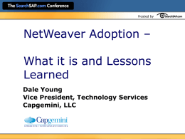Hosted by  NetWeaver Adoption – What it is and Lessons Learned Dale Young Vice President, Technology Services Capgemini, LLC.