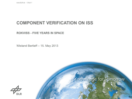 www.DLR.de • Chart 1  COMPONENT VERIFICATION ON ISS ROKVISS - FIVE YEARS IN SPACE  Wieland Bertleff – 15.