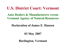 U.S. District Court: Vermont Auto Dealers & Manufacturers versus Vermont Agency of Natural Resources Declaration of James E.