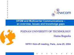 OFDM and Multicarrier Communications – an overview, issues and knowledge gaps  POZNAN UNIVERSITY OF TECHNOLOGY Hanna Bogucka WPR1 Kick-off meeting, Paris, June 25, 2004