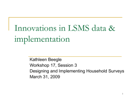 Innovations in LSMS data & implementation Kathleen Beegle Workshop 17, Session 3 Designing and Implementing Household Surveys March 31, 2009