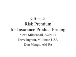 CS – 15 Risk Premium for Insurance Product Pricing Steve Mildenhall, AON Re Dave Ingram, Milliman USA Don Mango, AM Re.