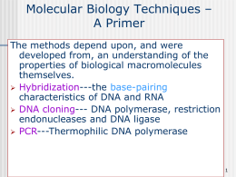 Molecular Biology Techniques – A Primer The methods depend upon, and were developed from, an understanding of the properties of biological macromolecules themselves.  Hybridization---the base-pairing characteristics.