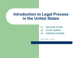 Introduction to Legal Process in the United States (1) (2) (3)  Sources of law Court system Judicial process  Alan R.
